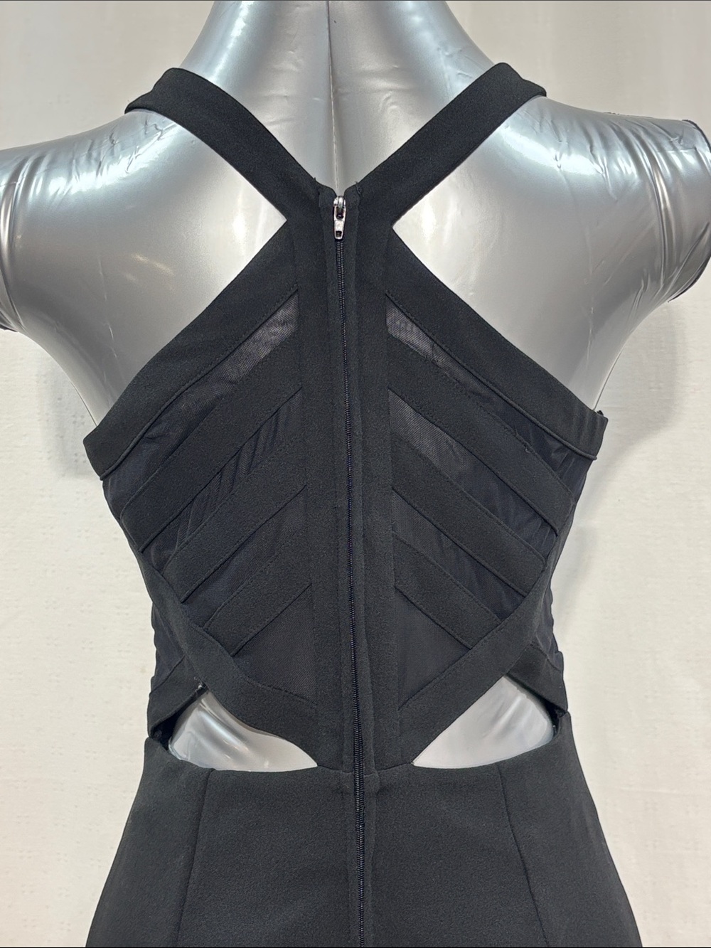Black Sleeveless V-Neck Straight Leg Jumpsuit Built in bra cups Sheer back chic